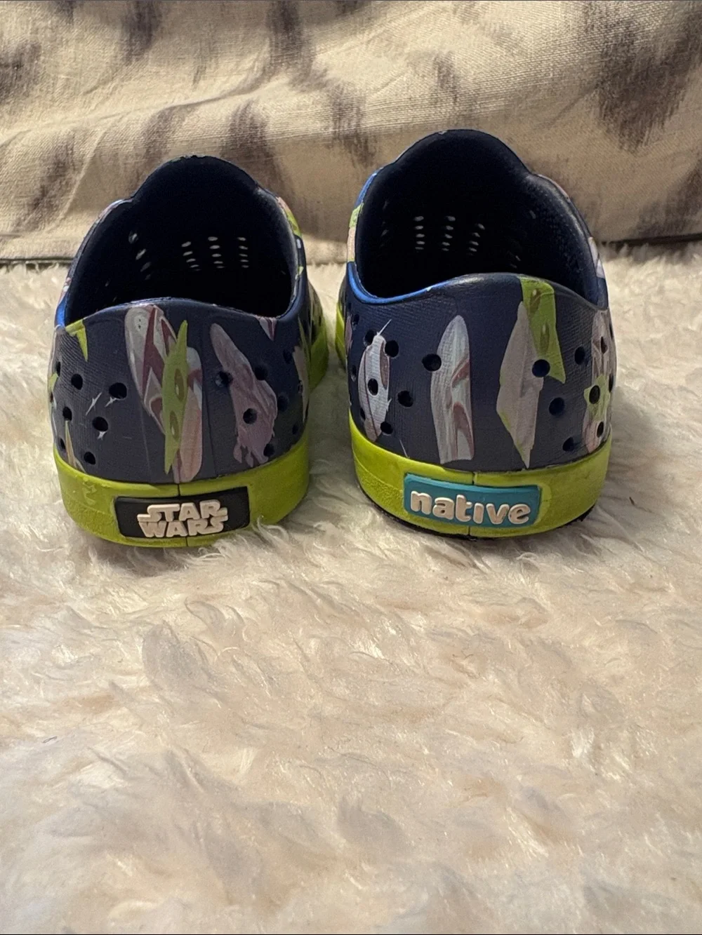 Native Grogu Navy and Lime Green Slip on Shoes C7 Toddler 7